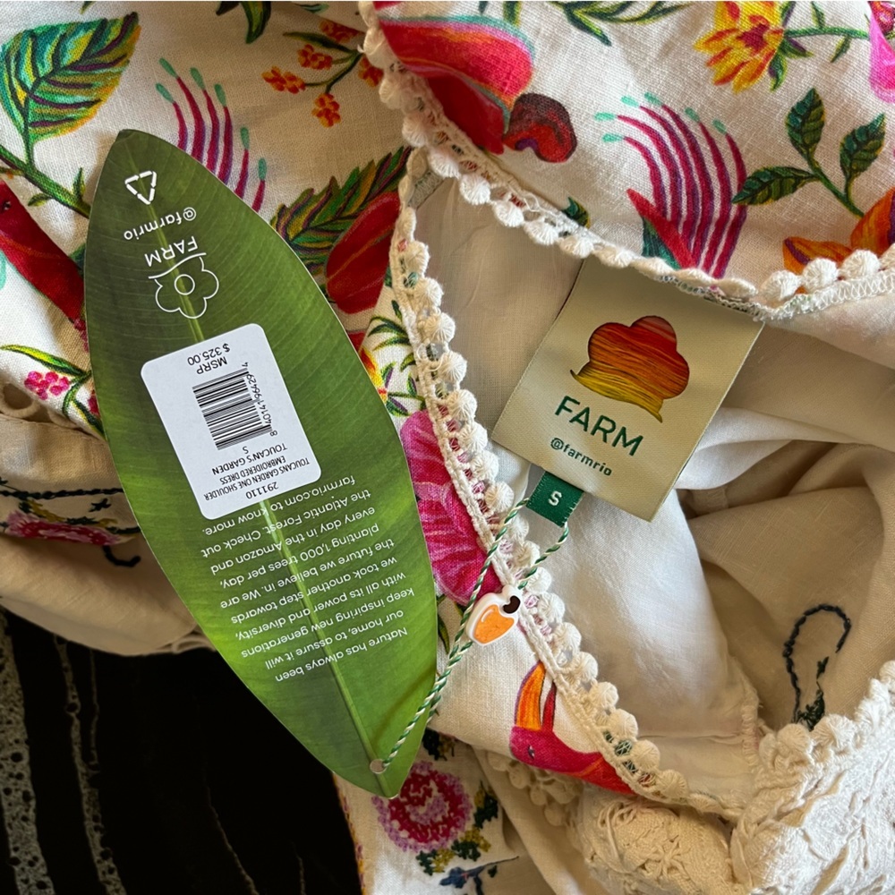 NWT FARM RIO Toucans Garden Flowy One Shoulder Embroidered Floral Dress Small - Picture 12 of 14